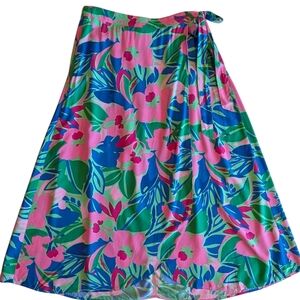 NWT J.Crew Faux Wrap Midi Skirt | Size M | Tropical Floral Print | Elastic Waist